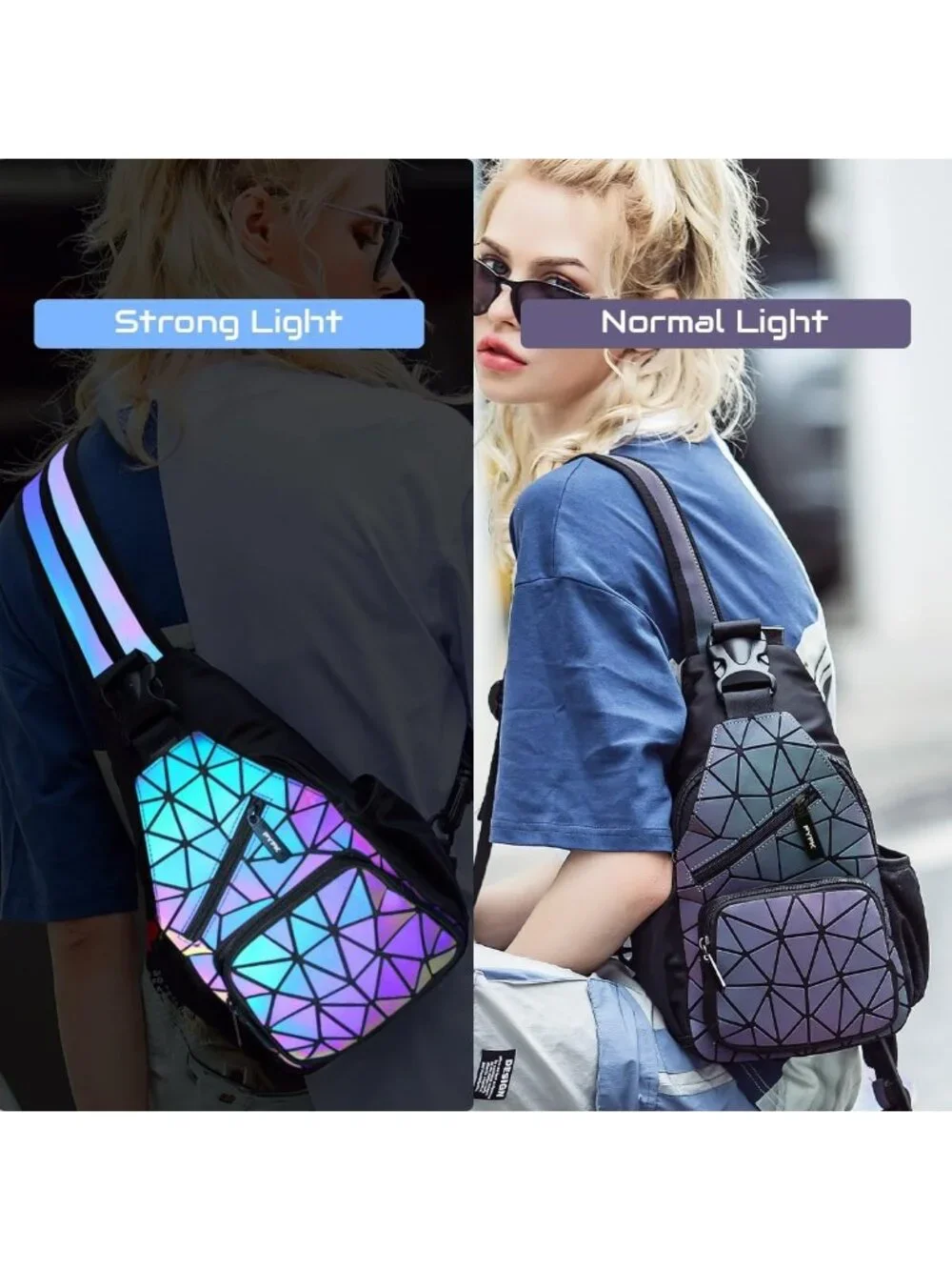 Luminous Holographic Geometric Backpack | Color Changing Reflective Sling Bag